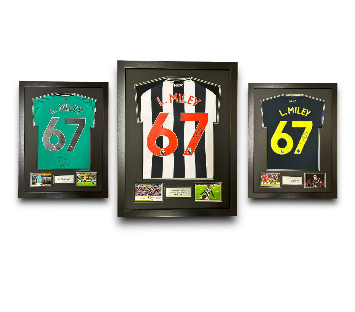 Newcastle United FC Home Shirt 2023-2024 Framed Signed By Lewis Miley
