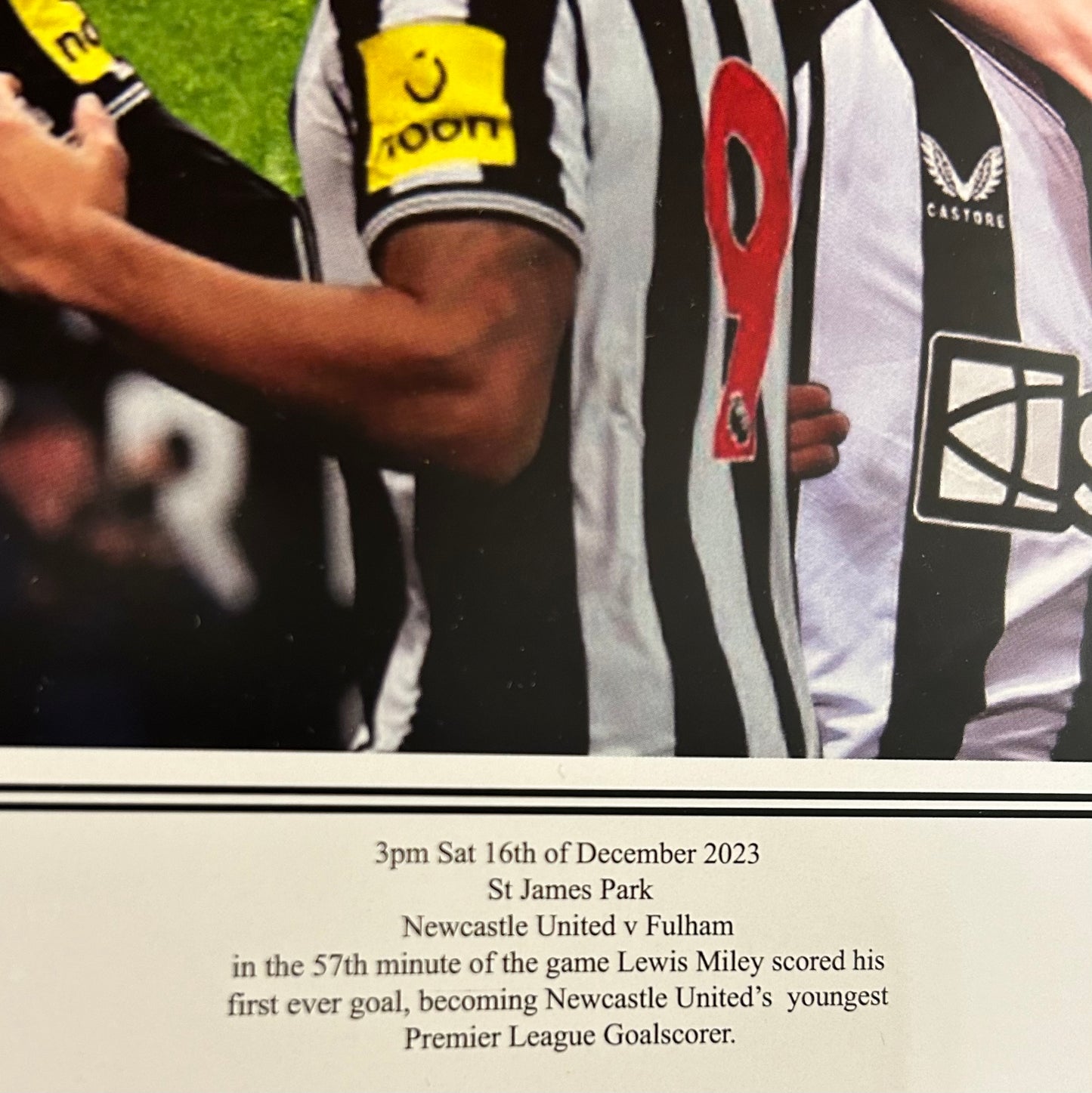 Lewis MiIey First Goal Montage Newcastle United v Fulham personally signed with photo proof.