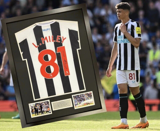 Newcastle United FC Shirt Framed Signed By Lewis Miley Limited Edition 1/100