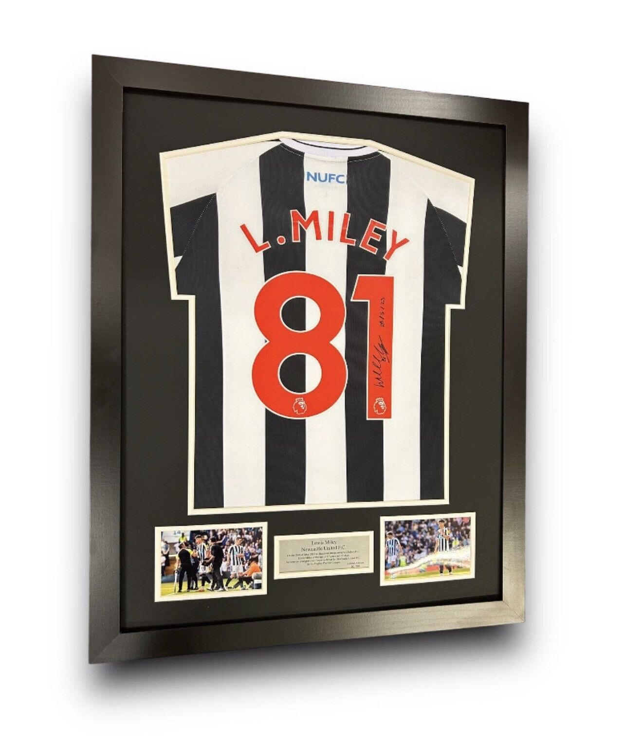 Newcastle United FC Shirt Framed Signed By Lewis Miley Limited Edition 1/100
