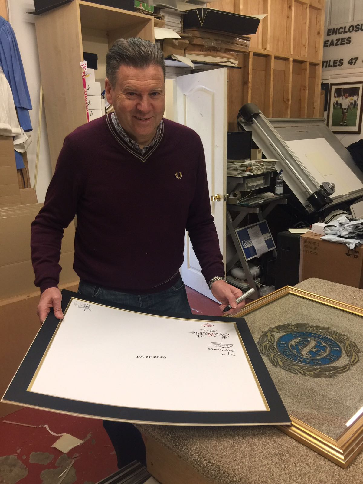 Chris Waddle Olympique de Marseille Signed Crest Lead Work