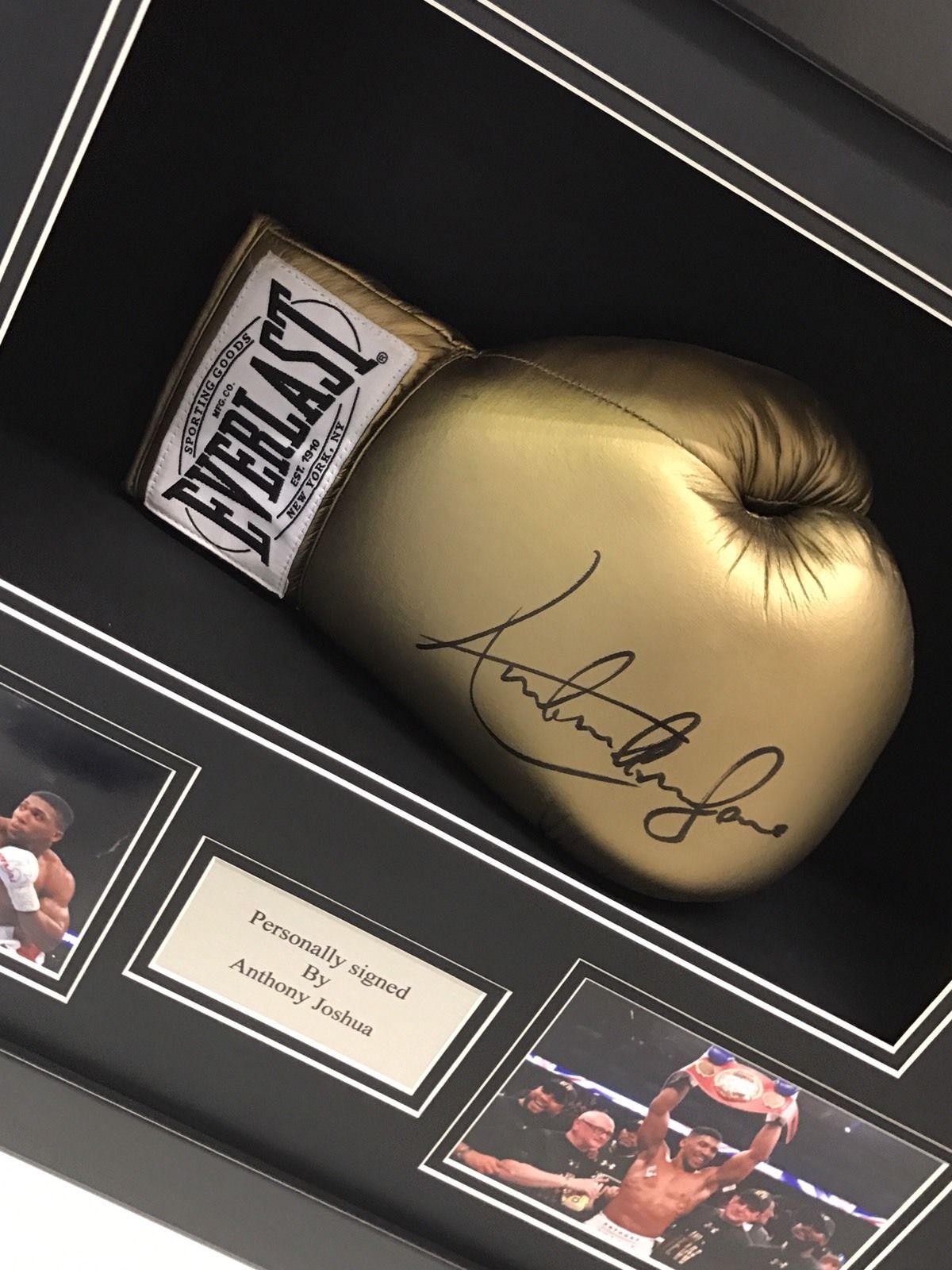 x Frame for signed boxing glove with photo cut outs and plaque