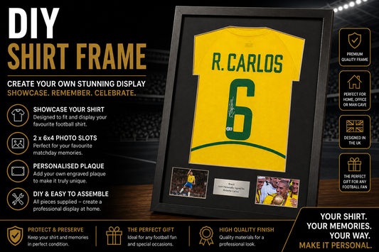 Frame for signed shirt with landscape photo cut out plus plaque