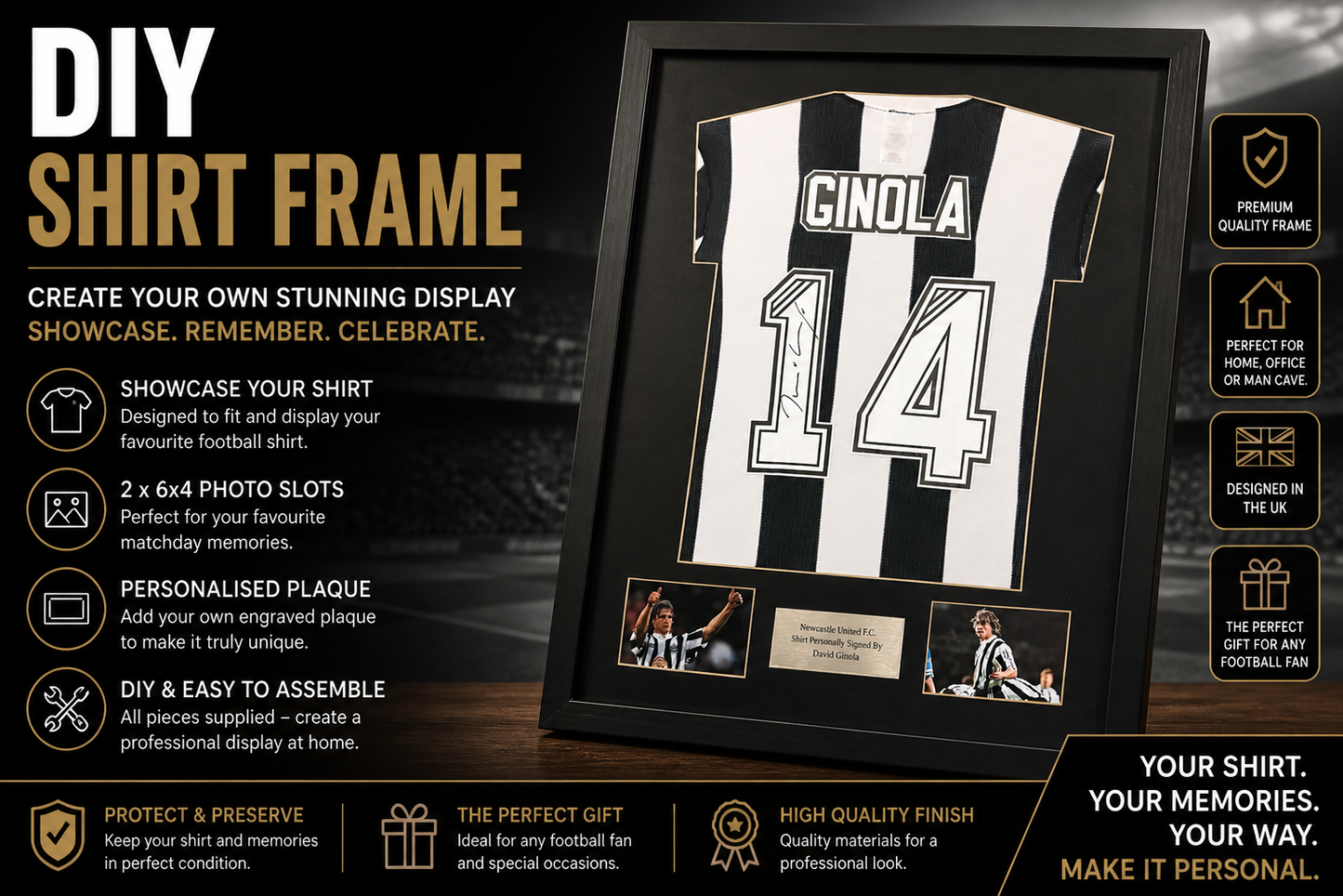 Frame for signed shirt with landscape photo cut out plus plaque