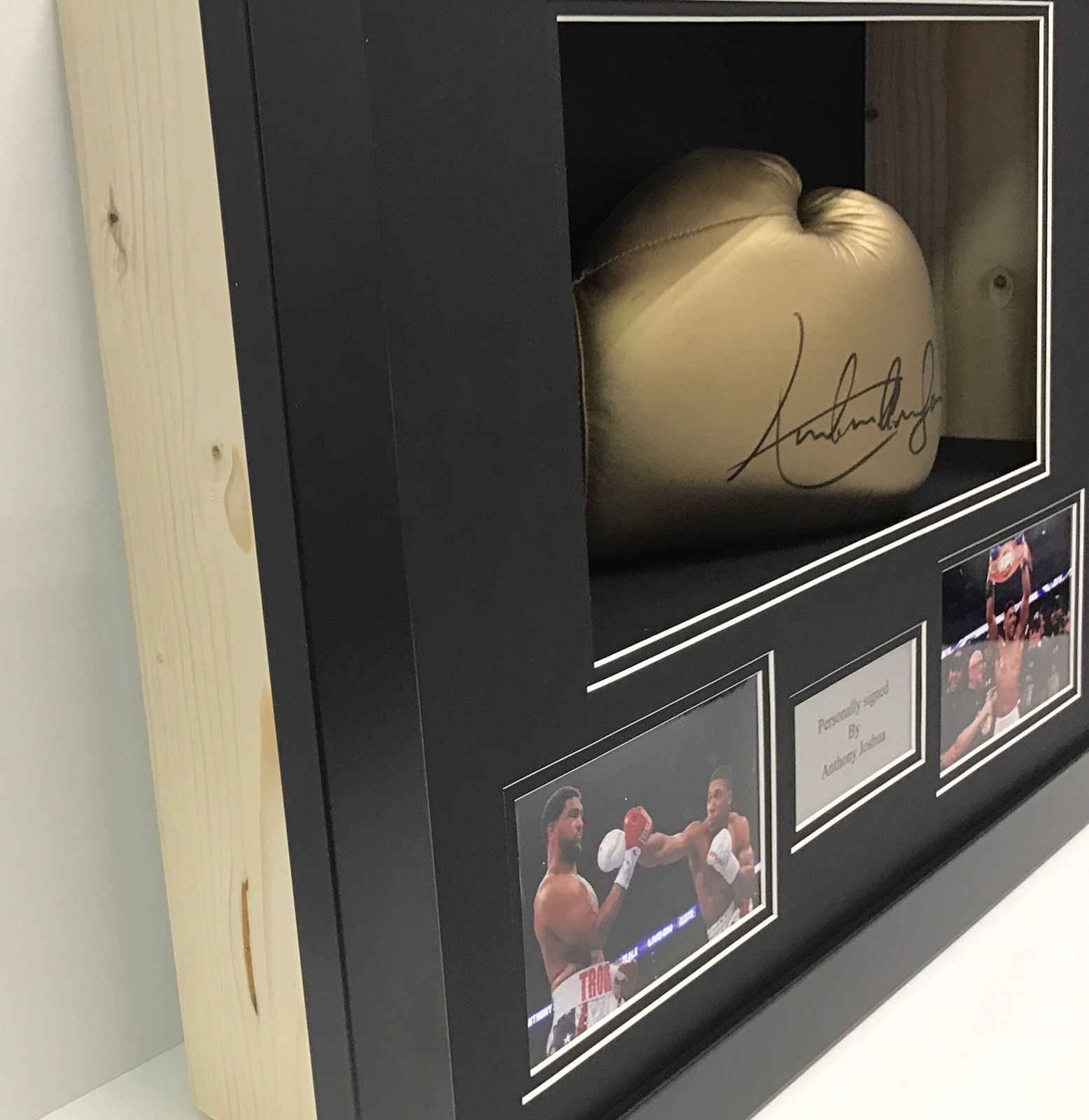 x Frame for signed boxing glove with photo cut outs and plaque